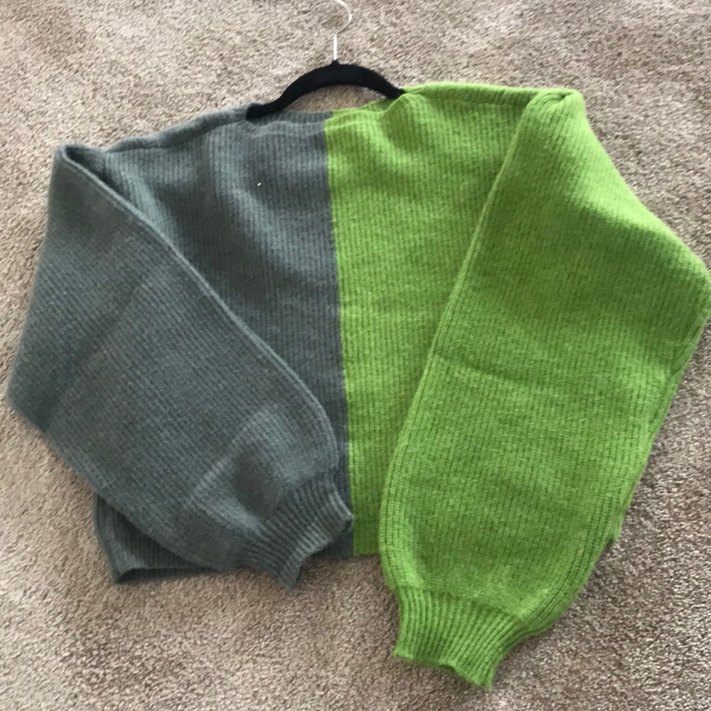 SHEIN drop shoulder color block balloon sleeve sweater